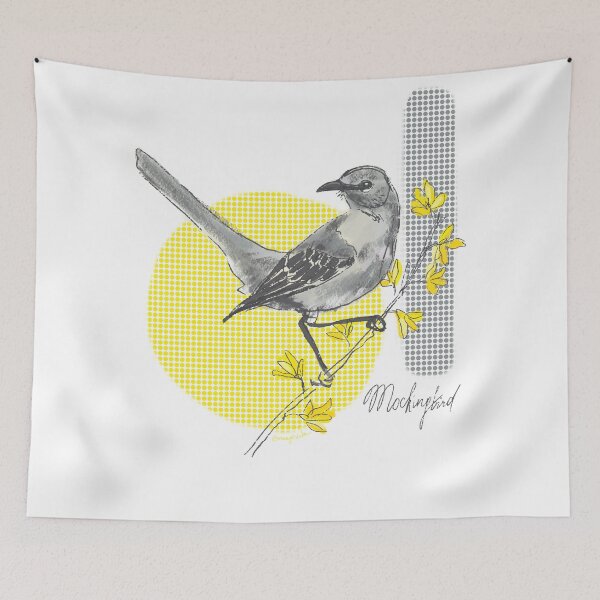 Item preview, Mockingbird and forsythia flowers, Pantone colors designed and sold by orangerinka.