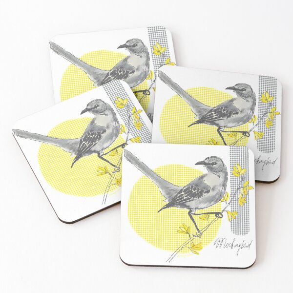 Item preview, Mockingbird and forsythia flowers, Pantone colors designed and sold by orangerinka.