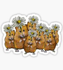 Hamster Group with Daisies, Cute, Whimsical Art Sticker