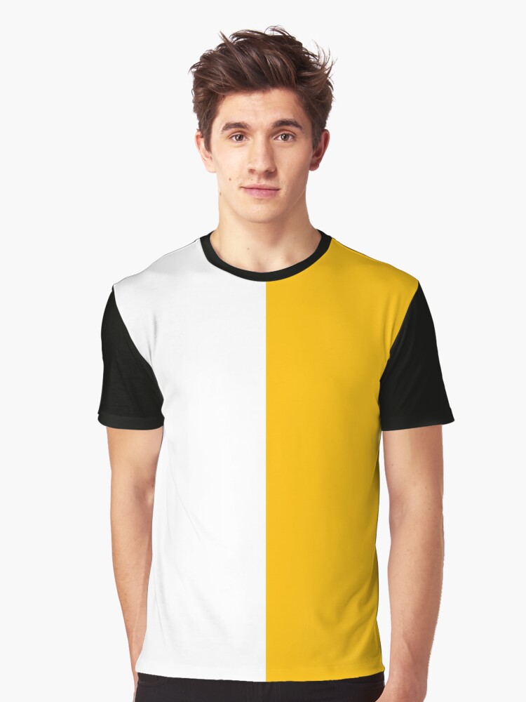 yellow black and white graphic tee