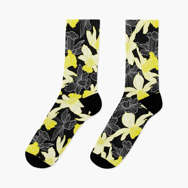 Item preview, White daffodils line art on black background designed and sold by The Pattern Mill.