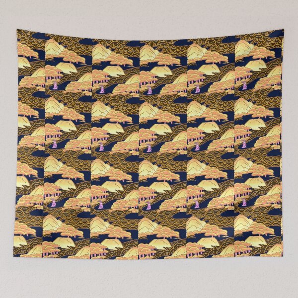 Item preview, East Gold Japanese Pattern Landscape Ukiyo-e Inspired  designed and sold by pet-persona.