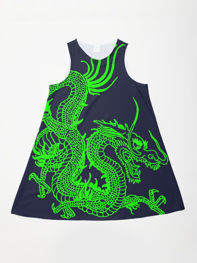 Fluo Green Chinese Dragon - Navy" A-Line Dress for Sale by EddieBalevo |  Redbubble