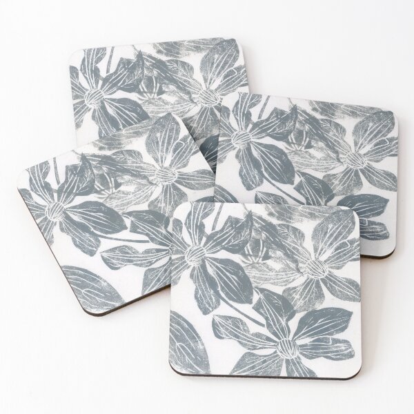 Item preview, grey clematis: linocut designed and sold by kosarandrea.