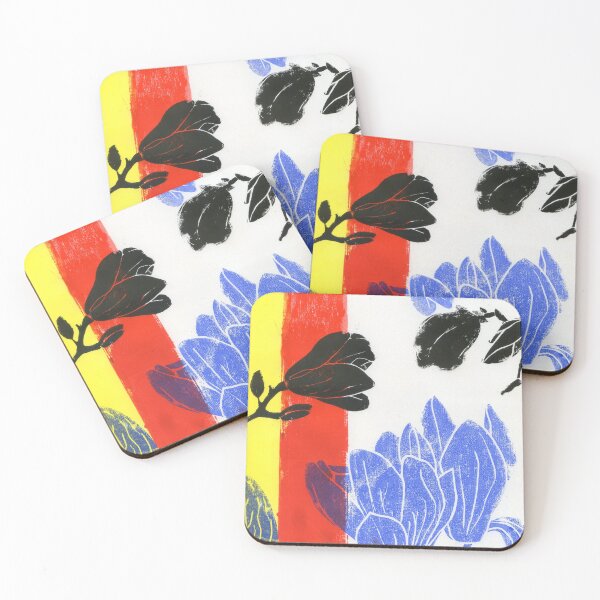 Item preview, magnolias in colors of Mondrian: linoprint designed and sold by kosarandrea.