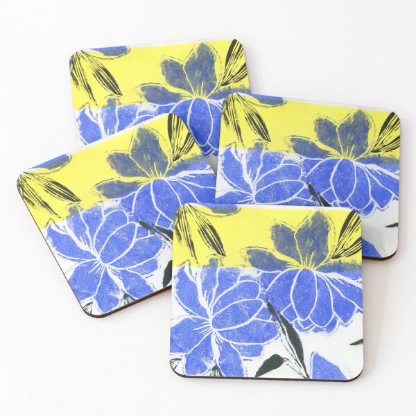 Item preview, peonies in colors of Mondrian: linoprint designed and sold by kosarandrea.
