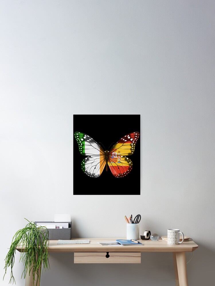 Thumbnail 2 von 3, Poster, Irish Spanish Butterfly With The Ireland Spain Flag On Wings designt und verkauft von Popini.