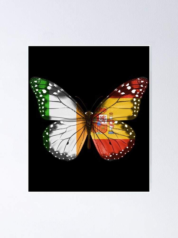 Thumbnail 1 von 3, Poster, Irish Spanish Butterfly With The Ireland Spain Flag On Wings designt und verkauft von Popini.