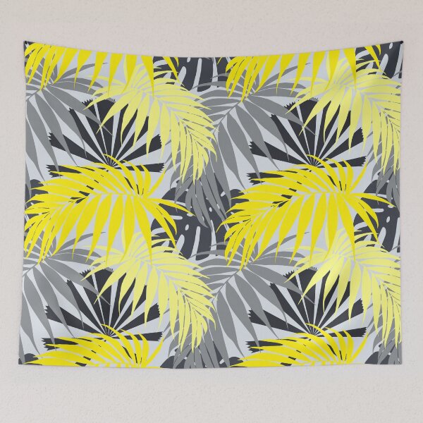 Item preview, Tropicaleaves Palm Monstera in Yellows Greys designed and sold by TropicalFronds.