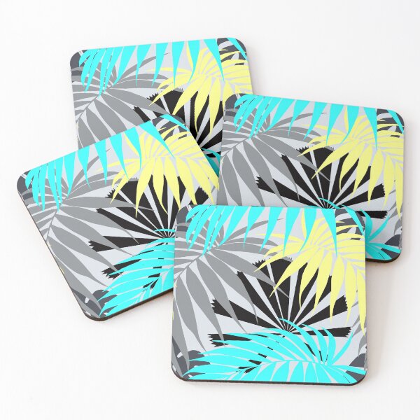 Item preview, Tropicaleaves Palm Monstera in Aqua Yellow and Grey designed and sold by TropicalFronds.