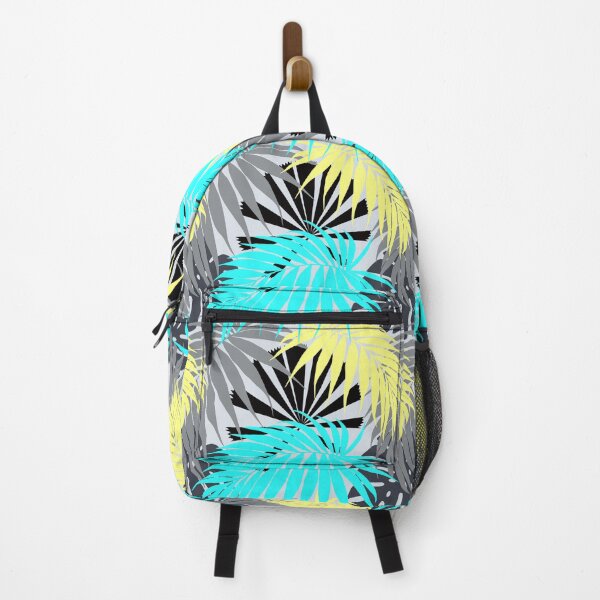 Item preview, Tropicaleaves Palm Monstera in Aqua Yellow and Grey designed and sold by TropicalFronds.