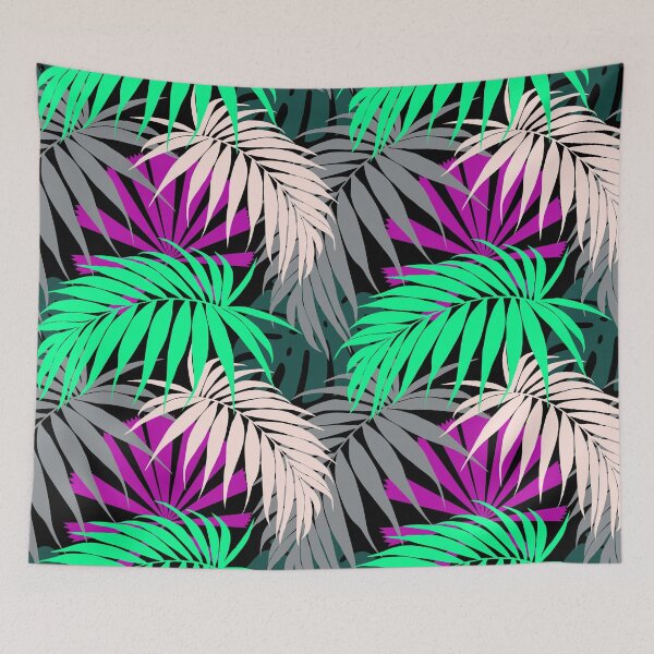 Item preview, Tropicaleaves Palm Monstera in Grey, Greens and Pinks designed and sold by TropicalFronds.