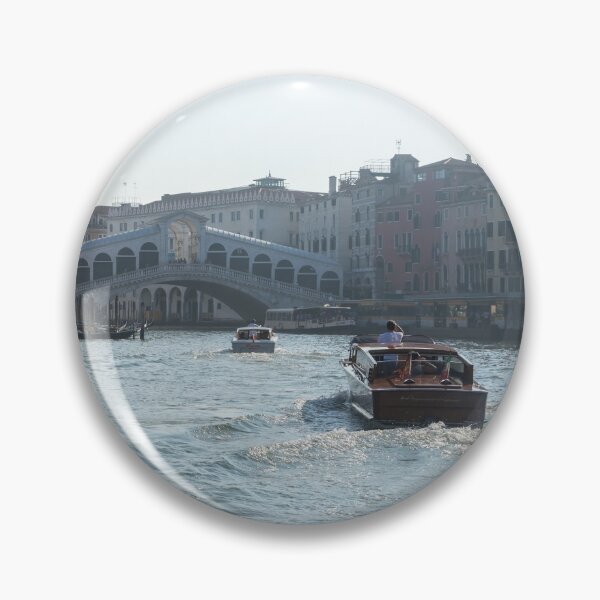 Item preview, Rialto Bridge Traffic - Taxi Boats and Glossy Ripples on the Grand Canal in Venice  designed and sold by Georgia Mizuleva.