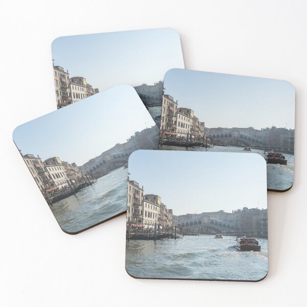 Item preview, Rialto Bridge Traffic - Taxi Boats and Glossy Ripples on the Grand Canal in Venice  designed and sold by Georgia Mizuleva.