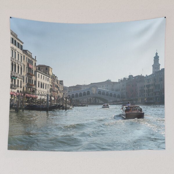 Item preview, Rialto Bridge Traffic - Taxi Boats and Glossy Ripples on the Grand Canal in Venice  designed and sold by Georgia Mizuleva.