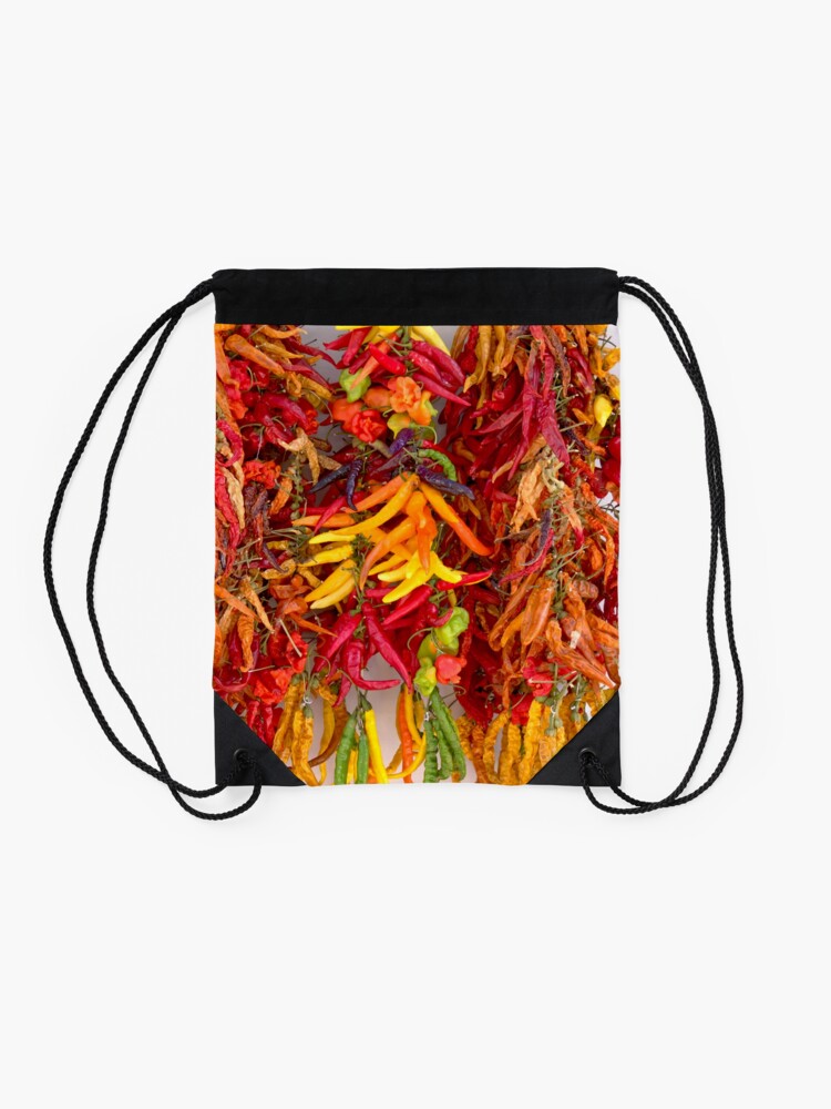 Discover Hanging dried mixed chili peppers Drawstring Bag