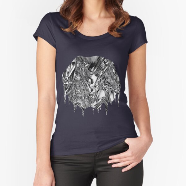 Silver Aluminium Molten Metal Digital Texture Fitted Scoop T-Shirt