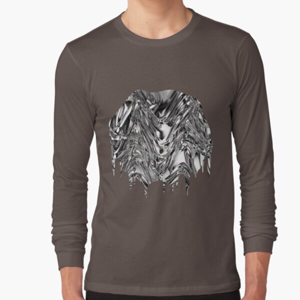 Silver Aluminium Molten Metal Digital Texture Long Sleeve T-Shirt