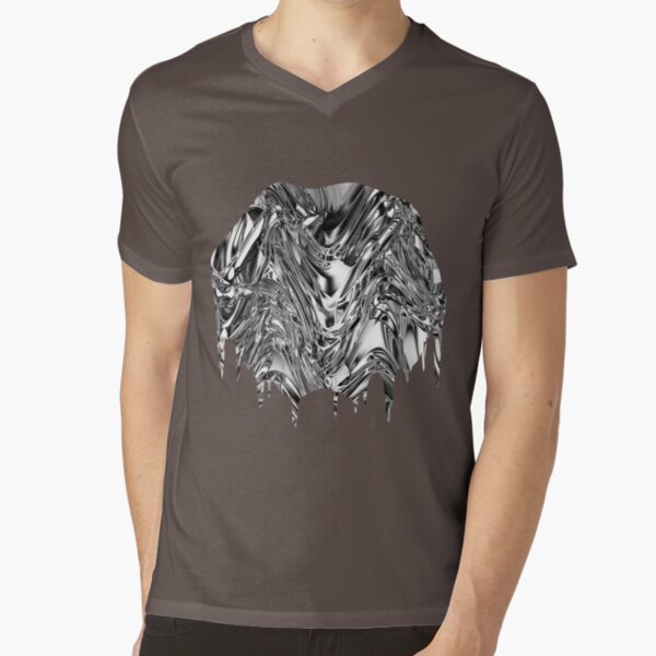 Silver Aluminium Molten Metal Digital Texture V-Neck T-Shirt