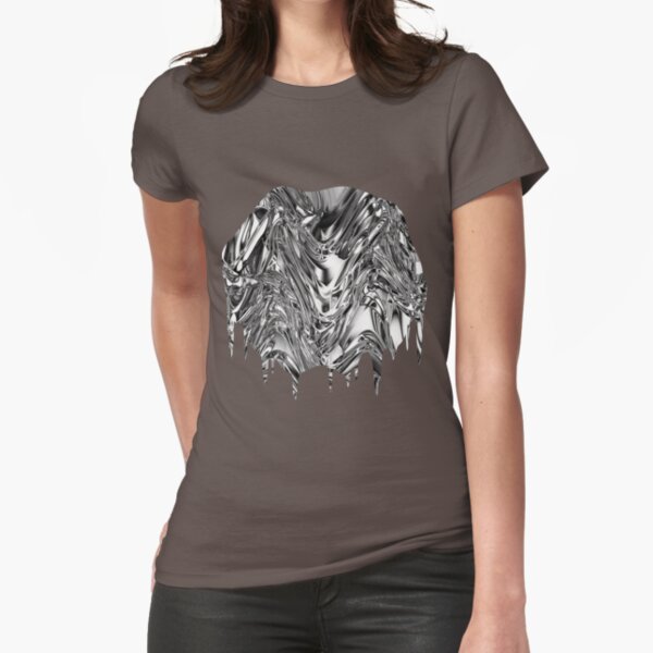 Silver Aluminium Molten Metal Digital Texture Fitted T-Shirt