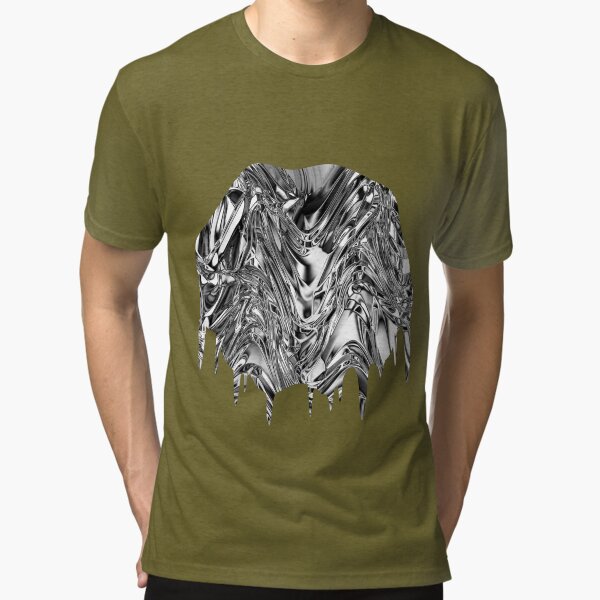 Silver Aluminium Molten Metal Digital Texture Tri-blend T-Shirt