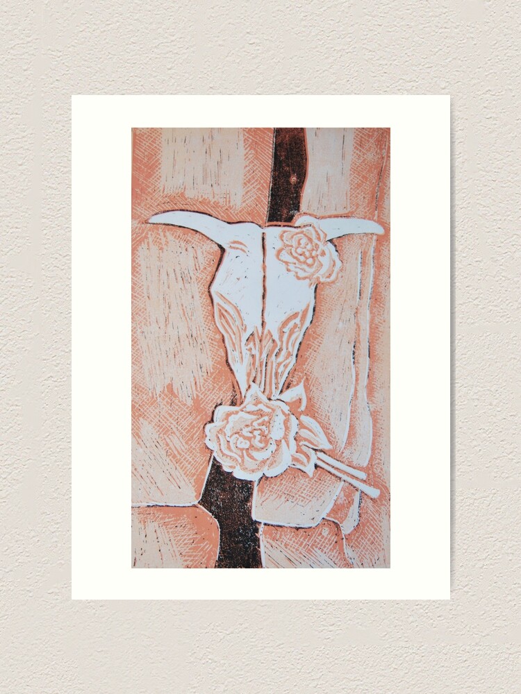 cow's skull with calico roses print