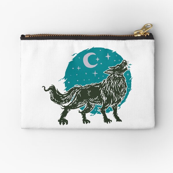 Sacred Oriental Wolf Howling at the Moon and Stars Zipper Pouch