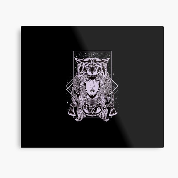 Sacred Forest Native wolf Anime Girl Metal Print