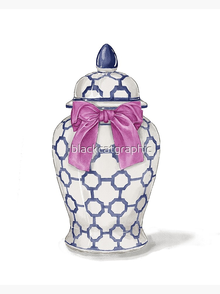 "watercolor Chinoiserie Vase with hot pink bow " Photographic Print by