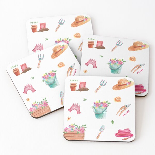 Item preview, watercolor flowers and gardening tools pattern designed and sold by raghda-s-m.