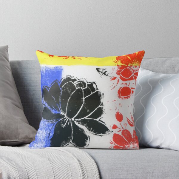 Item preview, abstract flowers in colors of Mondrian: linoprint designed and sold by kosarandrea.