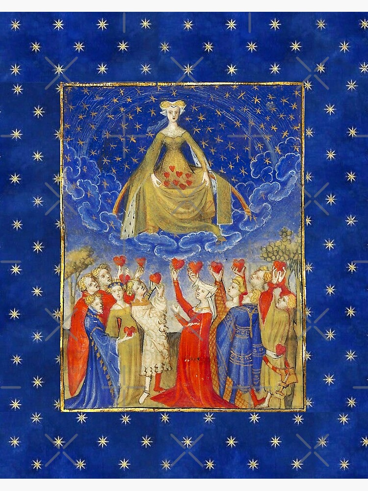 QUEEN OF HEARTS IN STARRY NIGHT ,HOMAGE TO VENUS Medieval Miniature\