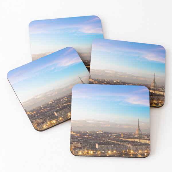 Item preview, Turin, Italy. Panorama from Monte dei Cappuccini (Cappuccini's Hill) at sunset with Alps mountains and Mole Antonelliana designed and sold by Paolo Modena Photography    -   Fine Italian Art.