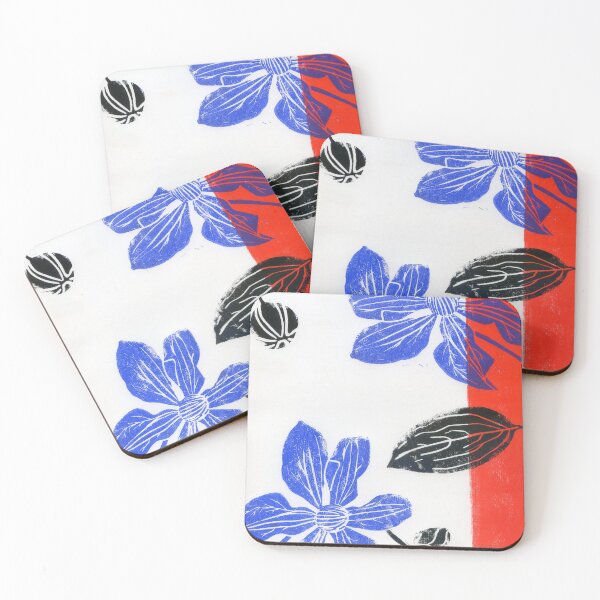 Item preview, clematises in Mondrian colors: linoprint designed and sold by kosarandrea.