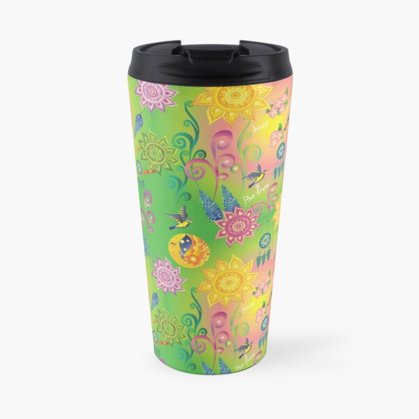 Neon Floral Mandala Dreamcatcher Feathers Cherry Blossom Psychedelic Self Love Pattern Travel Mug