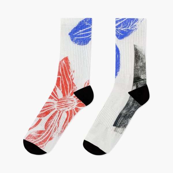 Item preview, blue and red clematises: linoprint designed and sold by kosarandrea.