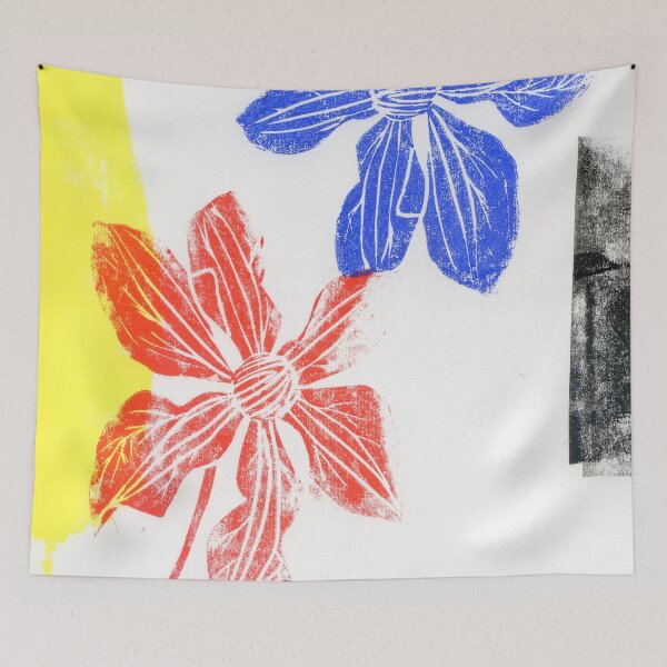 Item preview, blue and red clematises: linoprint designed and sold by kosarandrea.