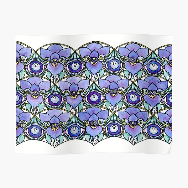 Orchids and Eyes - Purple floral eyeball hand-painted tessellated watercolour pattern Poster