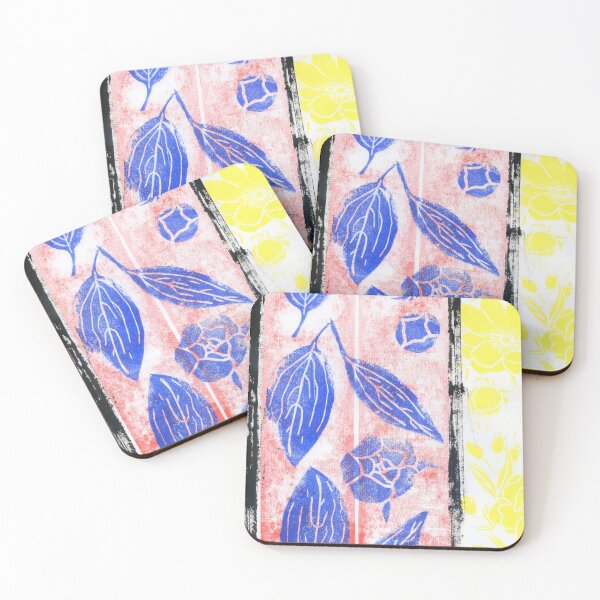 Item preview, leaves in Mondrian colors: linoprint designed and sold by kosarandrea.