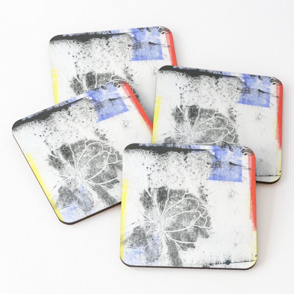 Item preview, black peony in Mondrian colors: linoprint designed and sold by kosarandrea.