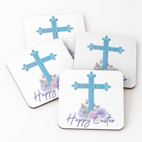Item preview, Happy Easter Design with Hydrangea Flowers a Blue Wood Floral Cross and Faith designed and sold by Cute Designs Shop.