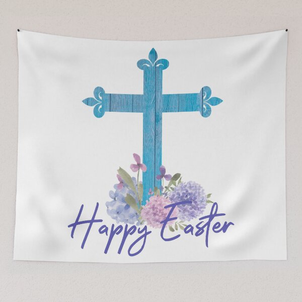 Item preview, Happy Easter Design with Hydrangea Flowers a Blue Wood Floral Cross and Faith designed and sold by Cute Designs Shop.