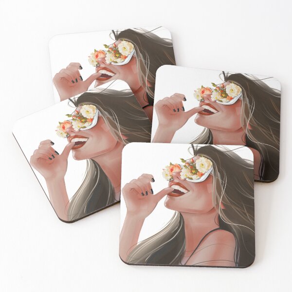 Item preview,  Flowers in sunglasses on a beautiful girl on a white background. Brown hair blows in the wind. designed and sold by MOSSSART.
