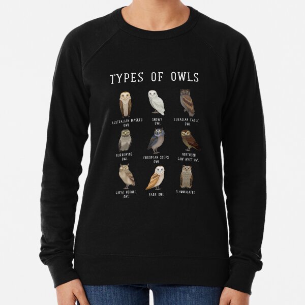 Types of owls, Owl lover Gift, Barn Owl, Snow Owl Lightweight Sweatshirt