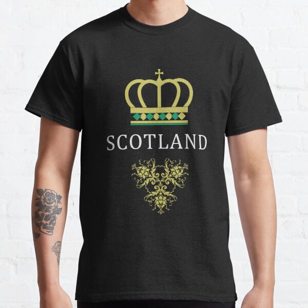 scotland gifts for men, scotland, vintage, proud, text, design, crown, damask, yellow, green, st patrick's day, scottis, present, birthdaygift, giftideas, gift Classic T-Shirt