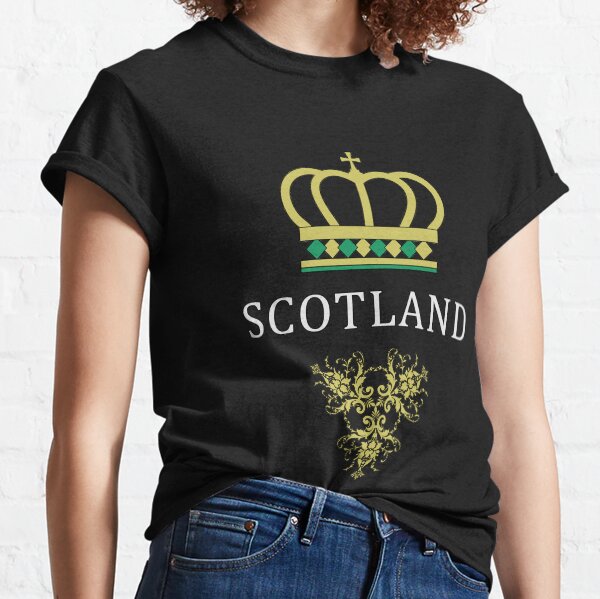 scotland gifts for men, scotland, vintage, proud, text, design, crown, damask, yellow, green, st patrick's day, scottis, present, birthdaygift, giftideas, gift Classic T-Shirt