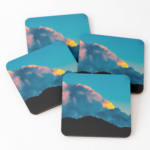 Item preview, Blue and Orange Cloud Inversion Behind Dark Mountain at Sunset designed and sold by dreamline-designs.