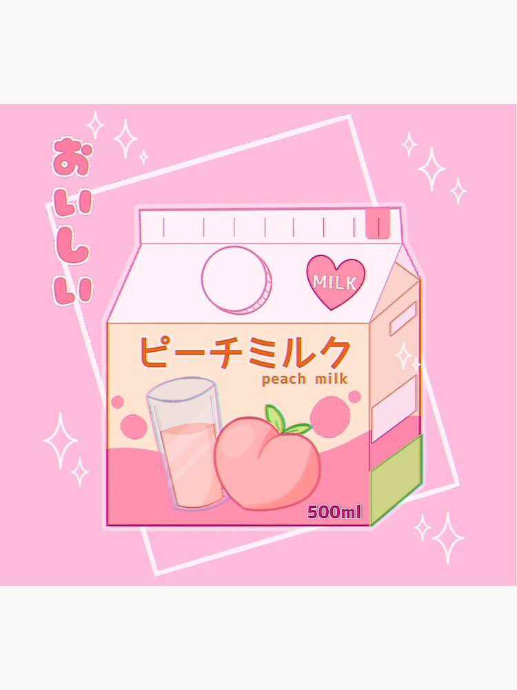 Peach Milk Carton Aesthetic Pastel Pink Kawaii Poster By Leptailiin