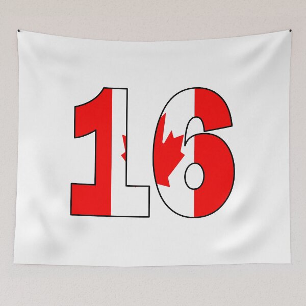 Item preview, Number 16 with Canadian flag on the background designed and sold by AllShirts21.