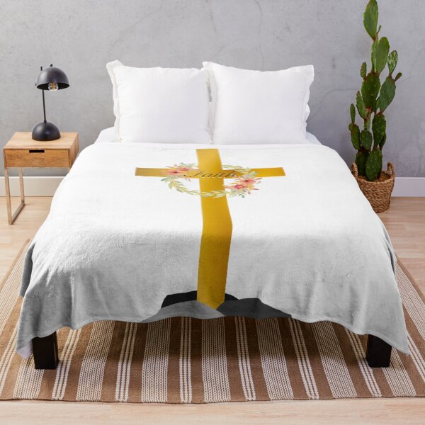 Item preview, Golden Faith Cross with Floral Wreath and Rocky Mound, Gold Cross designed and sold by Cute Designs Shop.